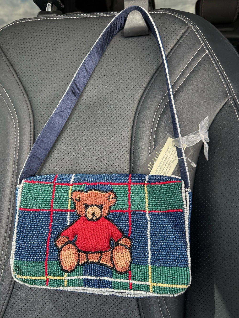 BNWT Beaded Teddy Bear plaid Shoulder Bag